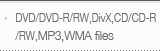 DVD/DVD-R/RW,DivX,CD/CD-R/RW,MP3,WMA files