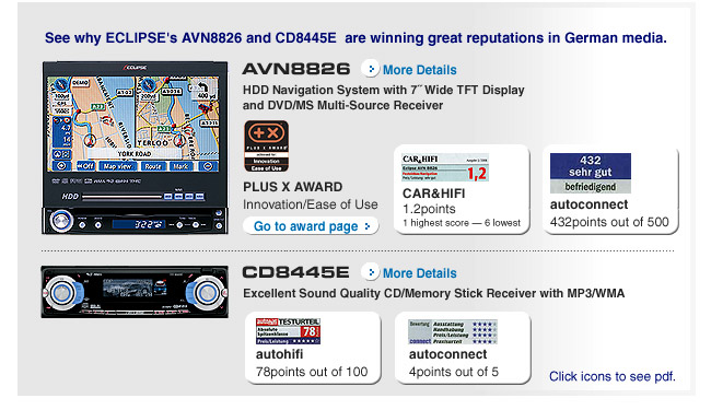 See why ECLIPSE's AVN8826 and CD8445E  are winning great reputations in German media.