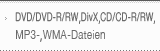 DVD/DVD-R/RW,DivX,CD/CD-R/RW,MP3-,WMA-Dateien